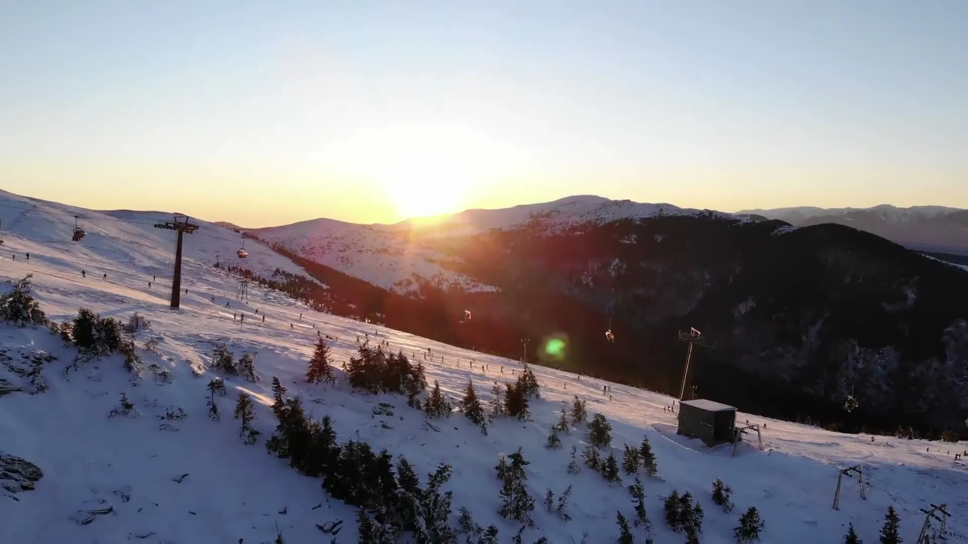 Sunset over the slopes on Straja Peak